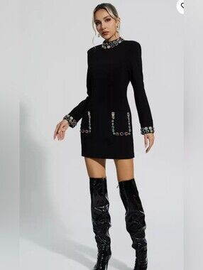 Catchall  Black Diamond Embellishment Mini Dress Size 2XL